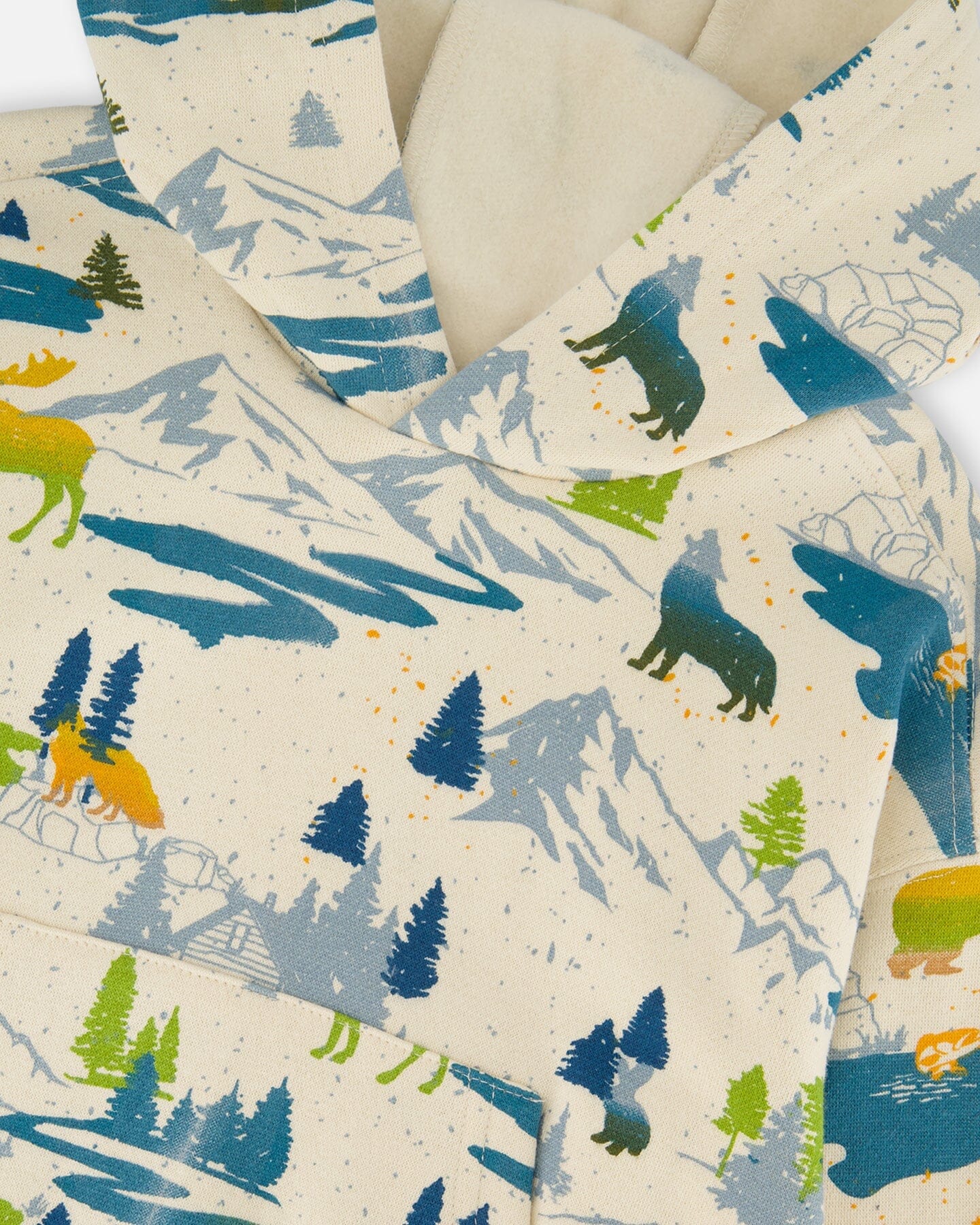 Printed Hooded Fleece Sweatshirt Beige-2