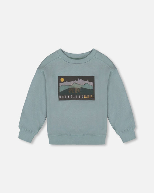 Animated Print French Terry Sweatshirt Sage Green-0