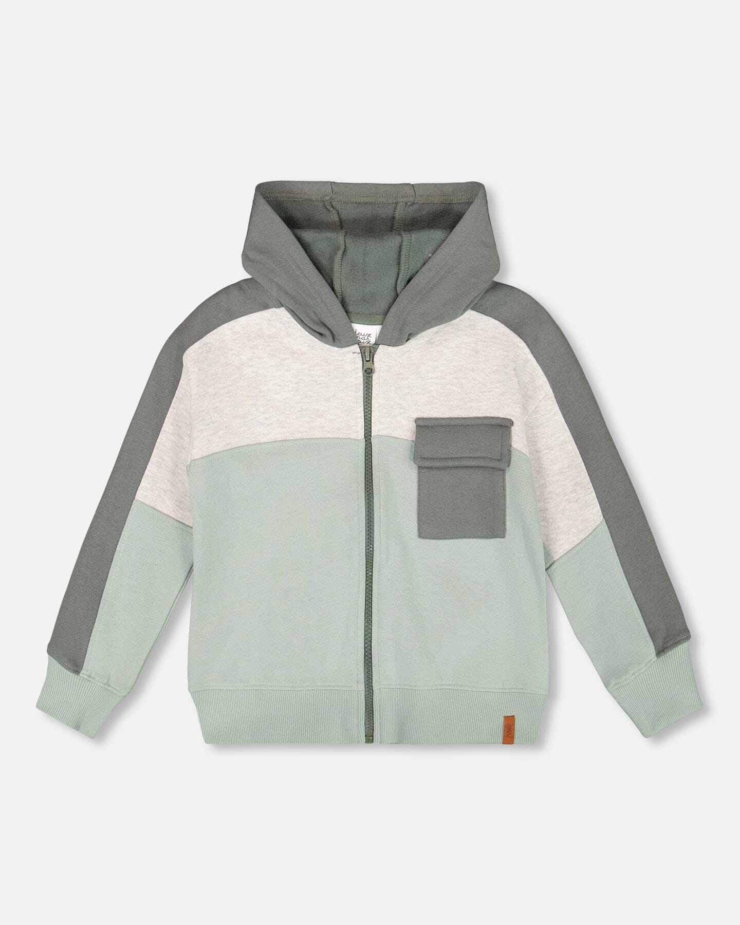 Full Zip Fleece Color Block Sweatshirt Green Gray-0