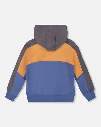 Full Zip Fleece Color Block Sweatshirt Blue-2