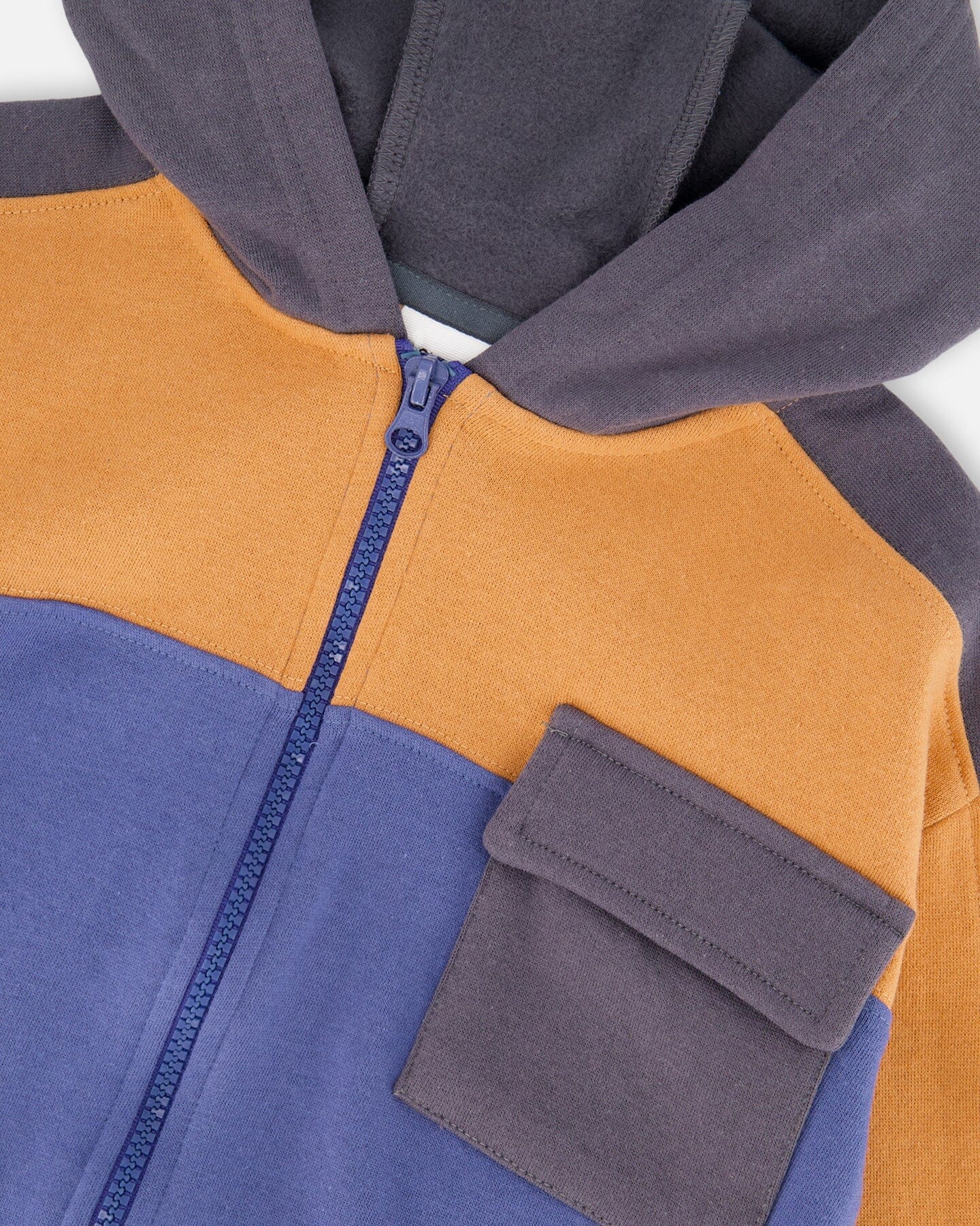 Full Zip Fleece Color Block Sweatshirt Blue-3