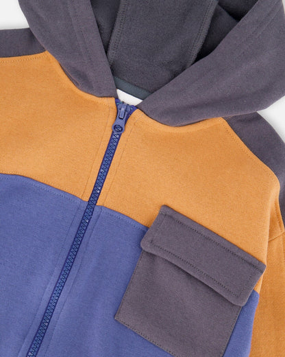 Full Zip Fleece Color Block Sweatshirt Blue-3