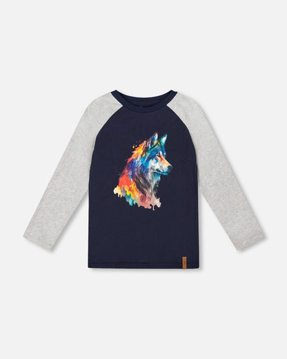 Long Raglan Sleeve Jersey Tee Navy Blue-0
