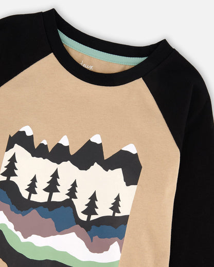 Long Raglan Sleeve Jersey Tee Beige-4