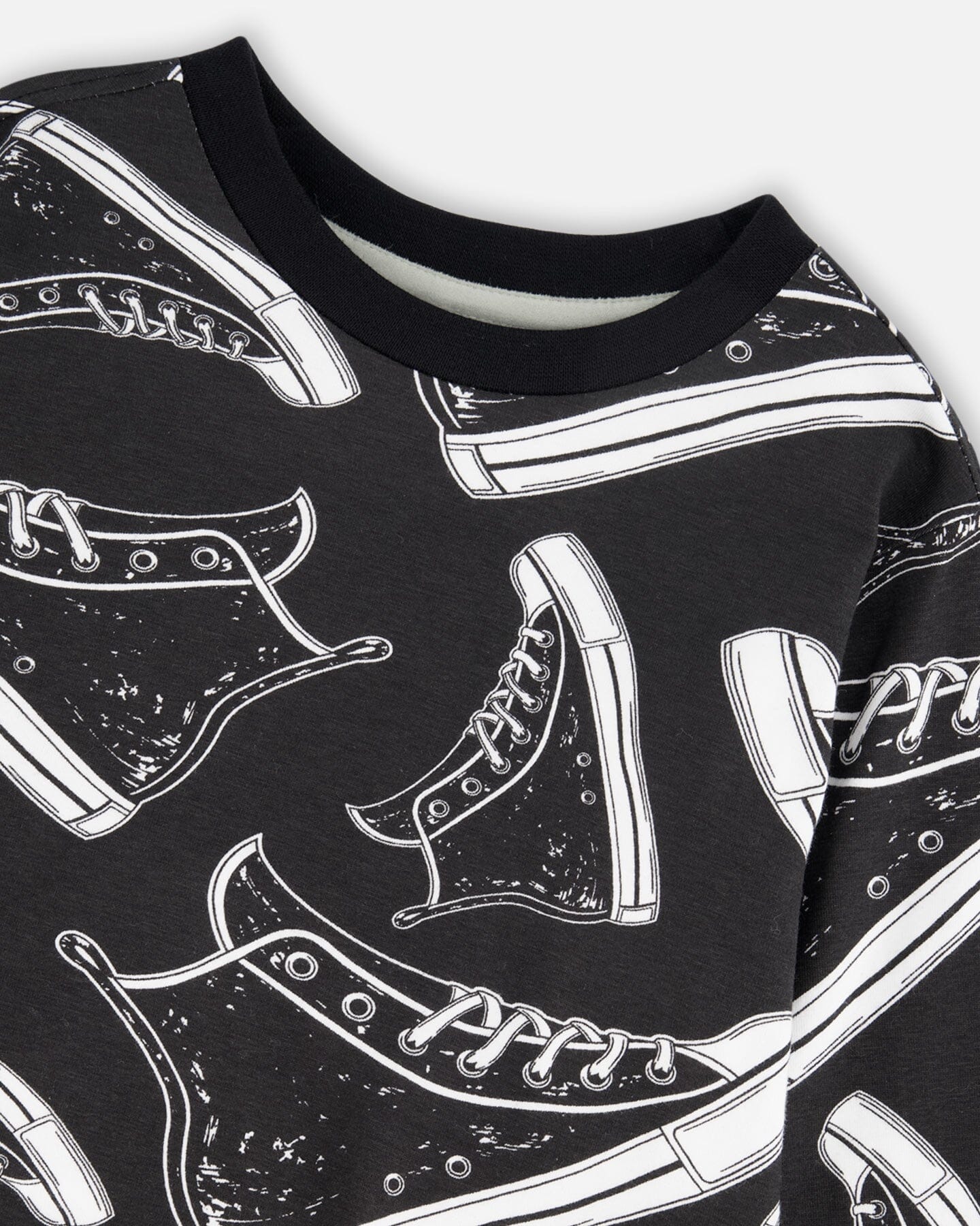 Long Sleeve Organic Cotton Allover Print Tee Black-3