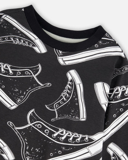 Long Sleeve Organic Cotton Allover Print Tee Black-3