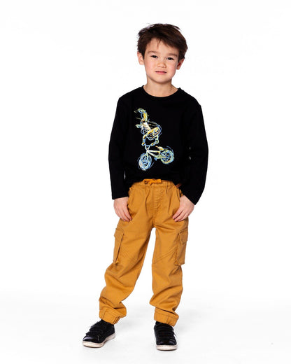 Long Sleeve Cotton Jersey Tee Shirt Black-2