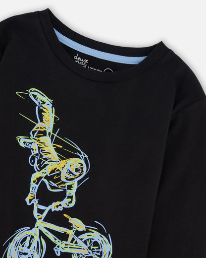 Long Sleeve Cotton Jersey Tee Shirt Black-4