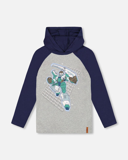Organic Cotton Jersey Hooded Raglan Sleeve Tee Navy Blue-0
