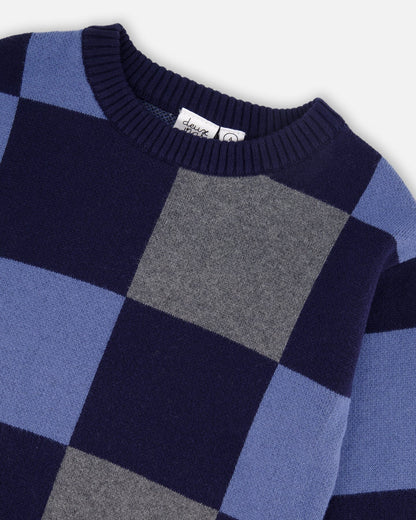 Knit Sweater Blue Checkered-3