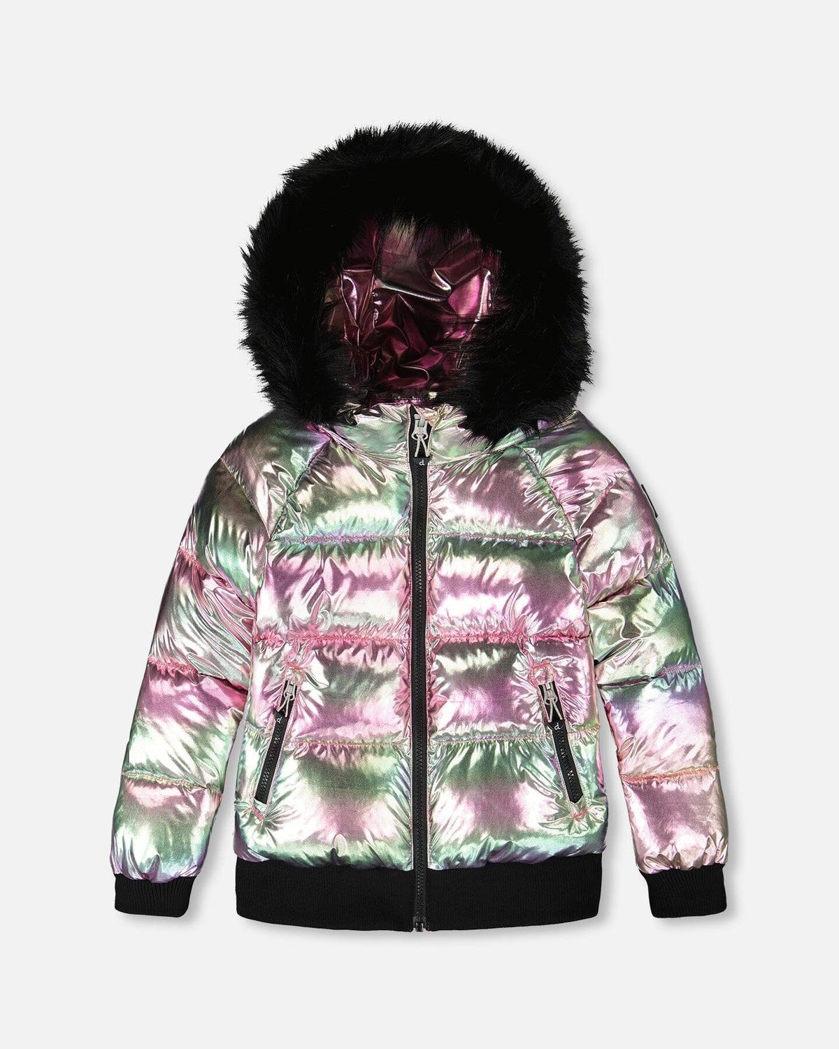 Metallic Puffy Coat Black And Multicolor-0