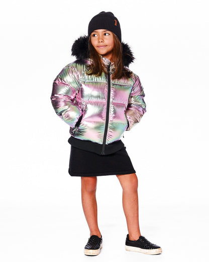 Metallic Puffy Coat Black And Multicolor-1
