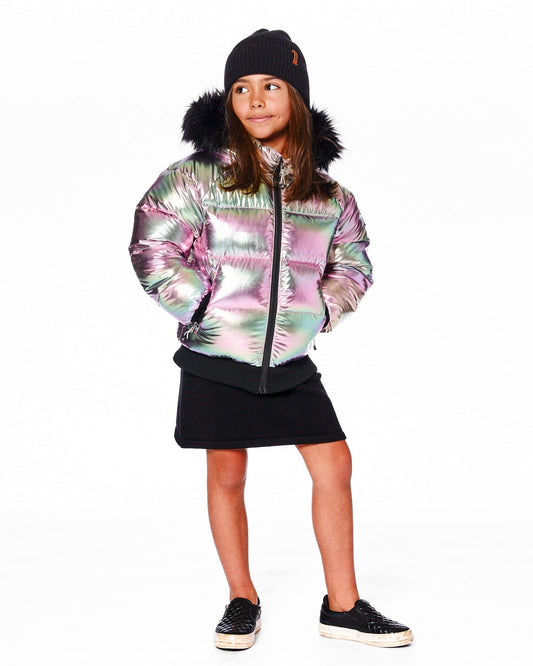 Metallic Puffy Coat Black And Multicolor-1