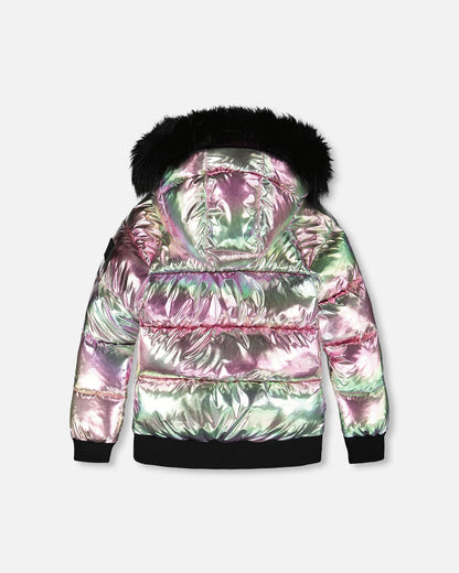 Metallic Puffy Coat Black And Multicolor-3