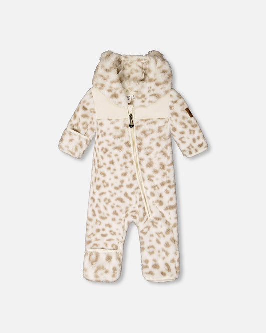 Baby Mid-Season Plush One Piece Outerwear Cream Leopard Print-0