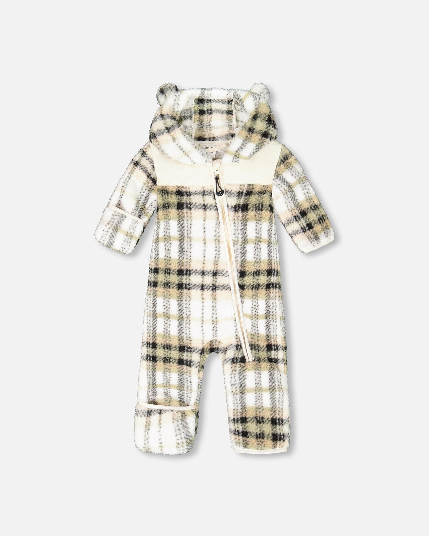 Baby Mid-Season Plush One Piece Outerwear Black And Beige Plaid-0
