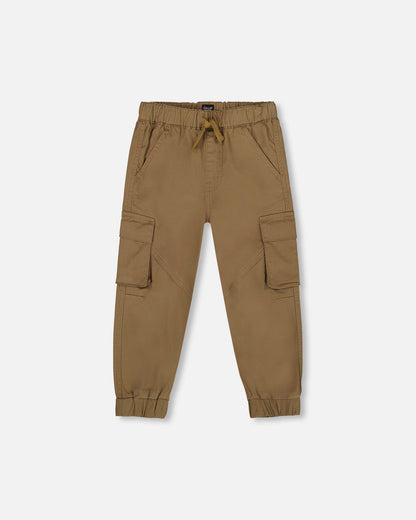 Twill Jogger Cargo Pants In Taupe-0