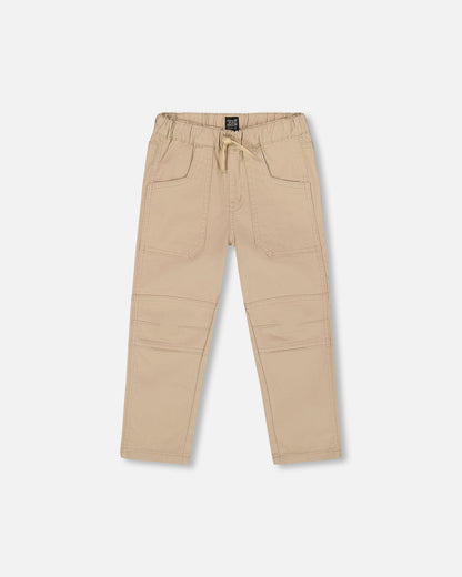 Twill Jogger Pants With Patch Pockets In Beige-0