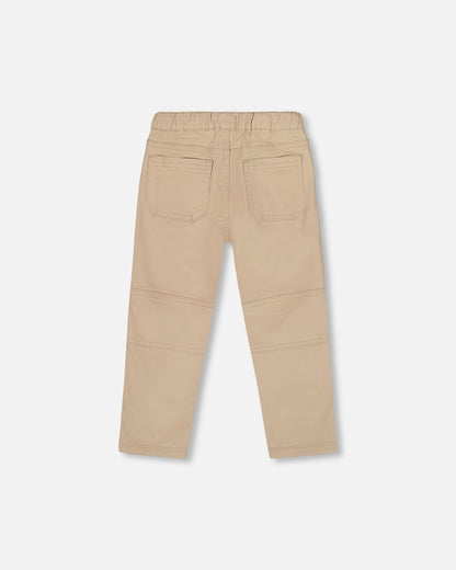 Twill Jogger Pants With Patch Pockets In Beige-2