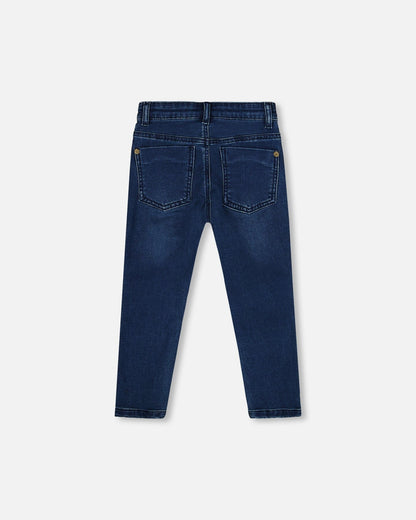French Terry Blue Denim Pants With Contrasting Patch-2