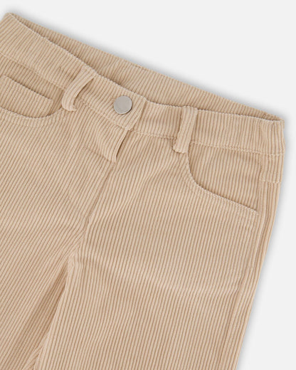 Wide Leg Corduroy Pants Beige-4