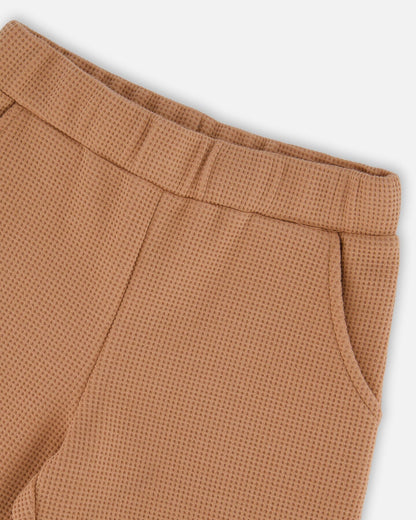 Waffle Flare Leg Pants Caramel Brown-3