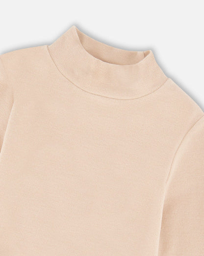 Super Soft Ribbed Mock Neck Top Light Caramel-3