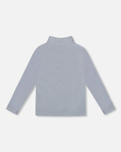 Super Soft Ribbed Mock Neck Top Blue Gray-2