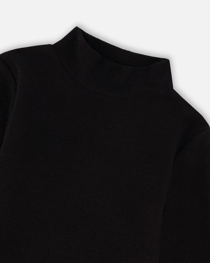 Super Soft Ribbed Mock Neck Top Black-3