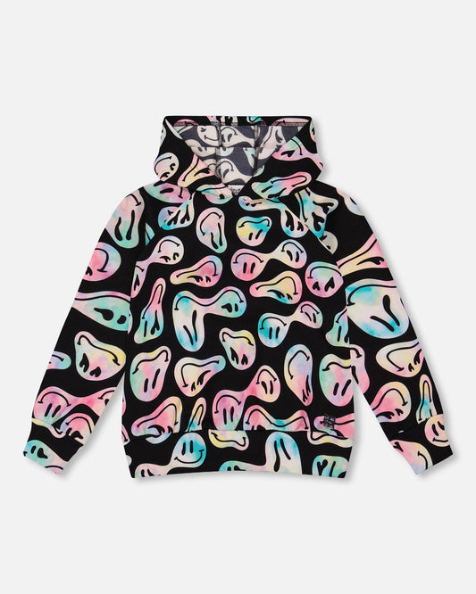 Pullover Fleece Hoodie Smiley Face Girl-0