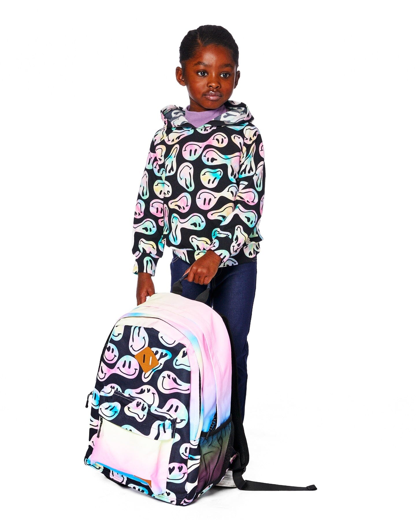 Pullover Fleece Hoodie Smiley Face Girl-1