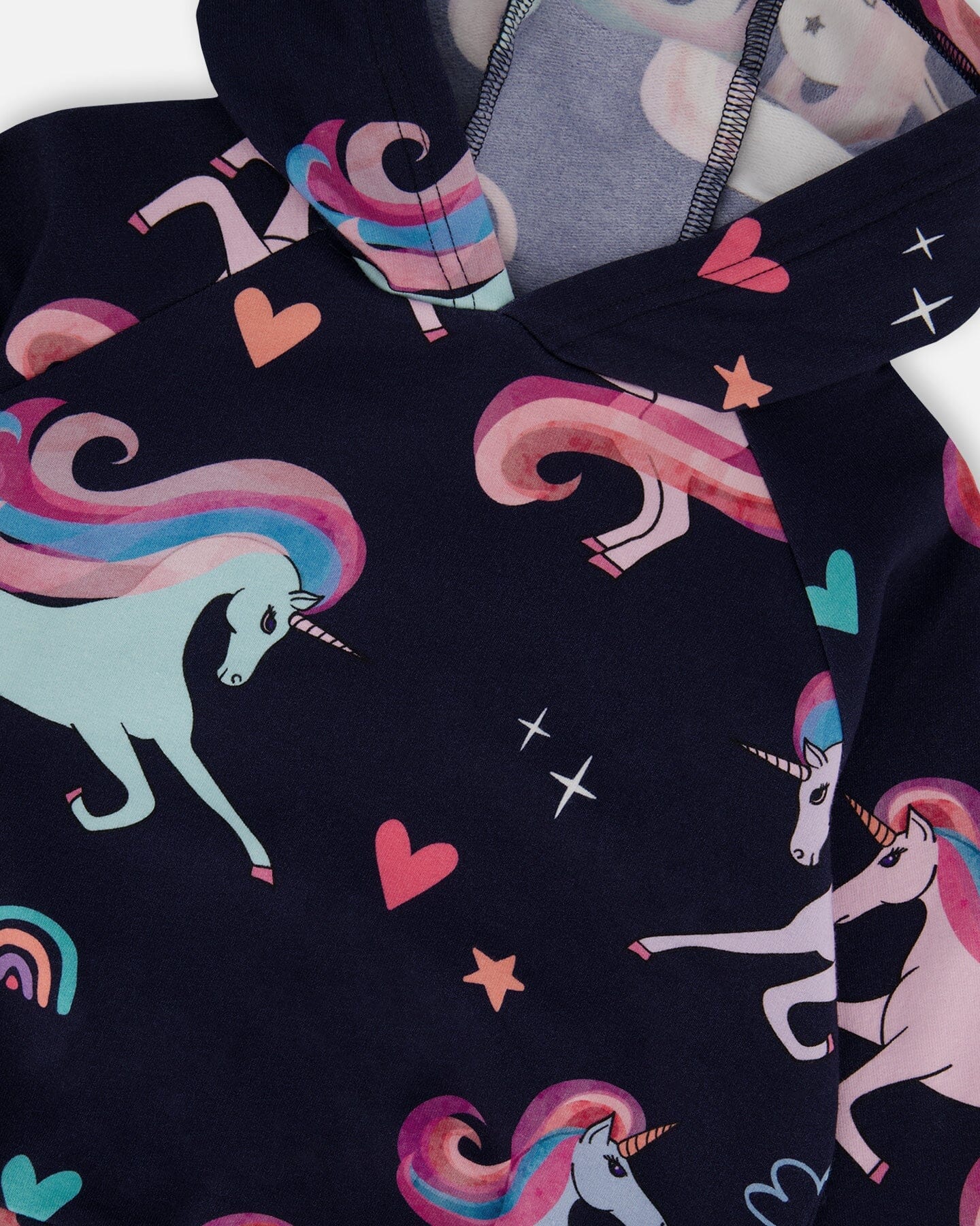 Pullover Fleece Hoodie Navy Unicorn Print-3