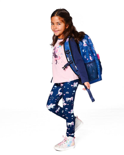 Stretch Jersey Leggings Navy Unicorn Print-1