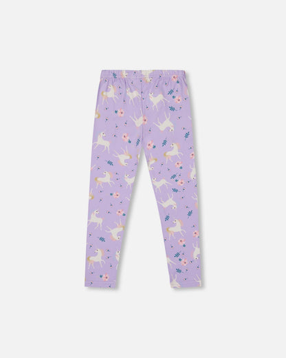 Stretch Jersey Leggings Lilac Unicorn Print-2