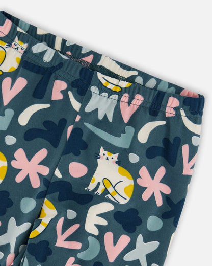 Stretch Jersey Leggings Green Cat Print-3