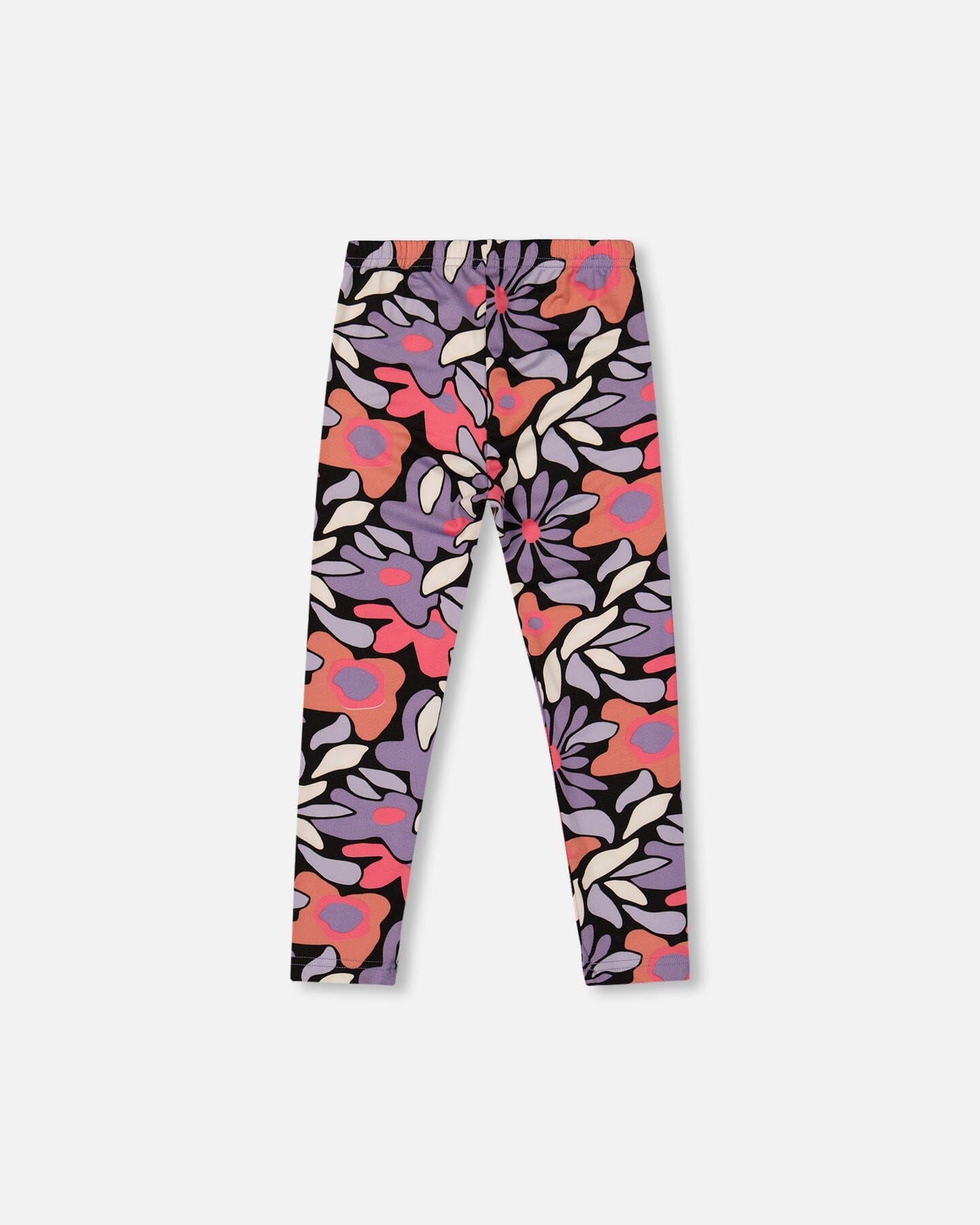 Stretch Jersey Leggings Black Retro Flower Print-2