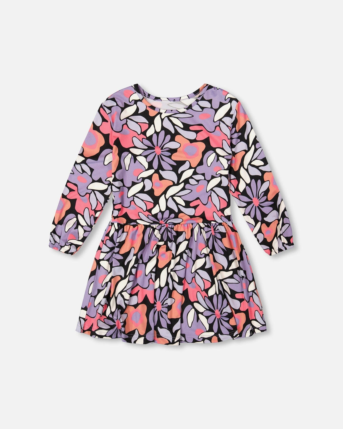 Jersey Dress Black Retro Flower Print-0