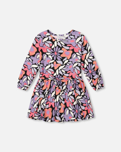 Jersey Dress Black Retro Flower Print-0