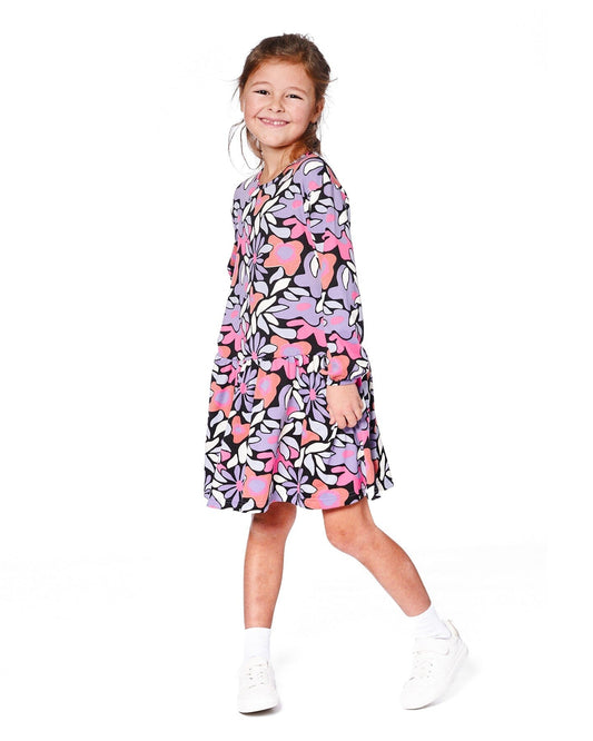 Jersey Dress Black Retro Flower Print-1