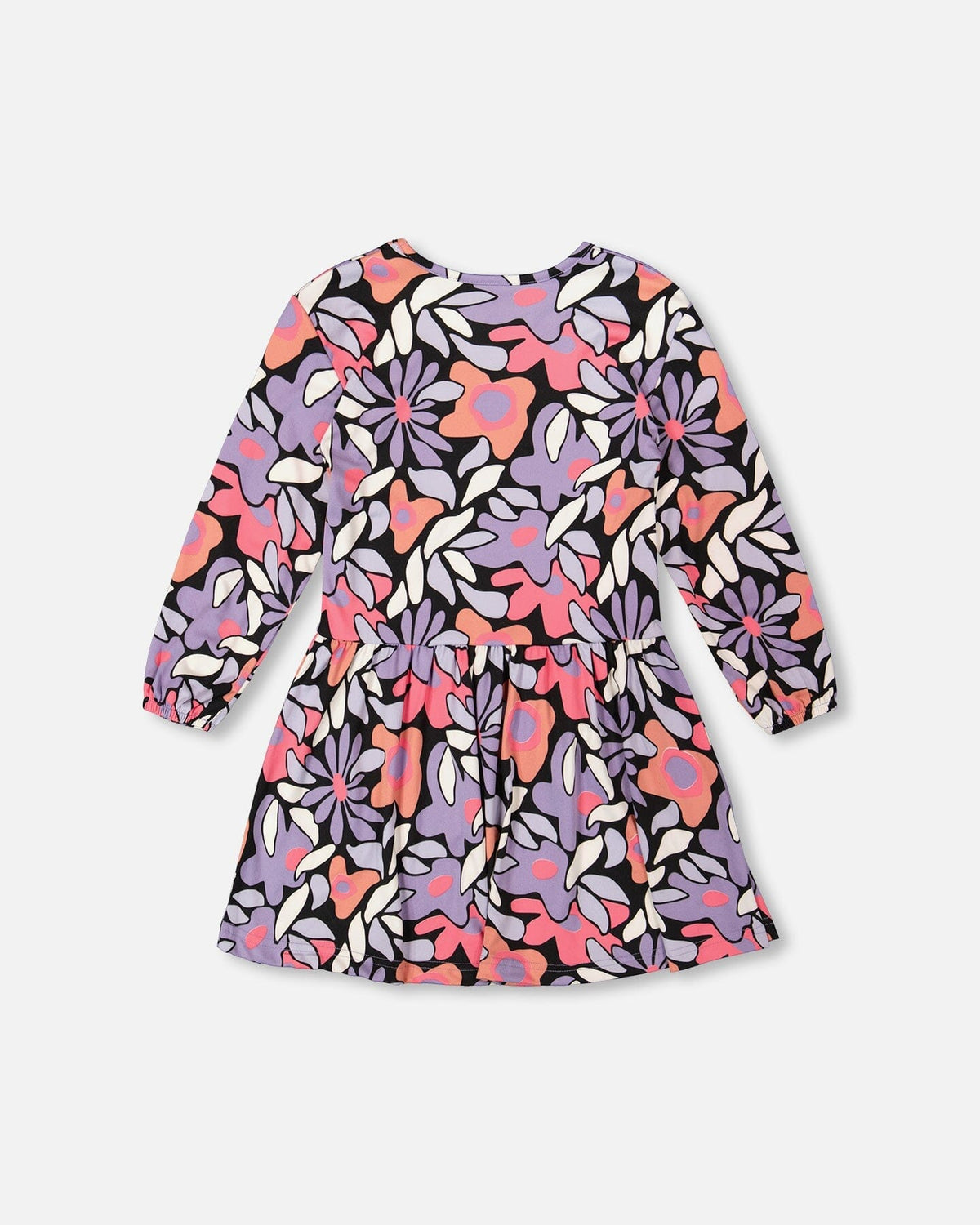 Jersey Dress Black Retro Flower Print-2