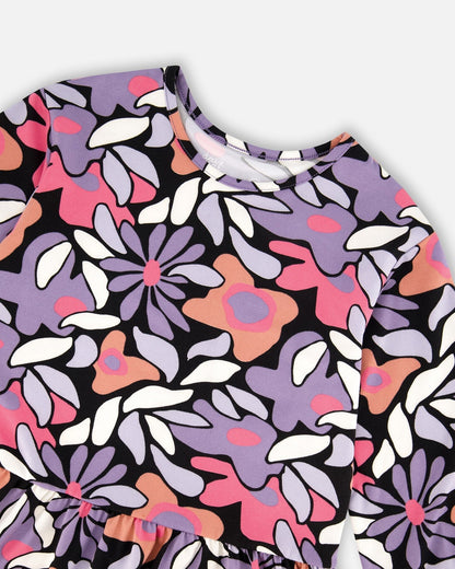 Jersey Dress Black Retro Flower Print-3