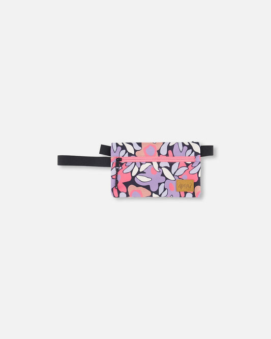 Double Pencil Case Black Retro Flower Print-0