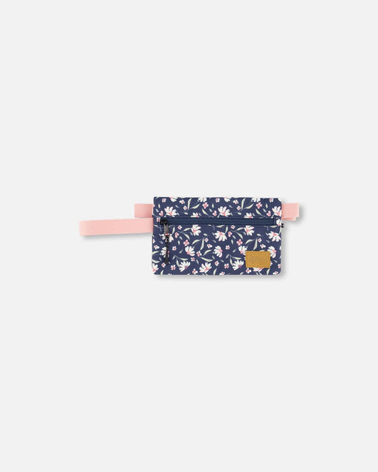 Double Pencil Case Navy Flower Print-0
