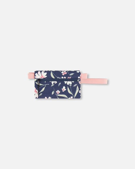 Double Pencil Case Navy Flower Print-1