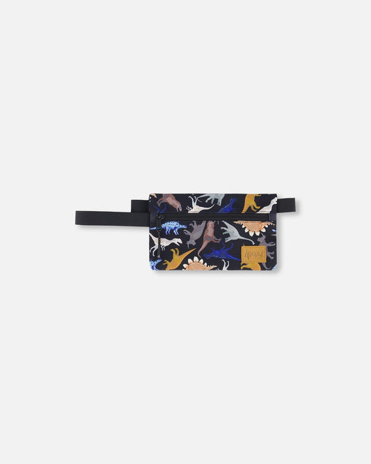 Double Pencil Case Black Dinosaur Print-0