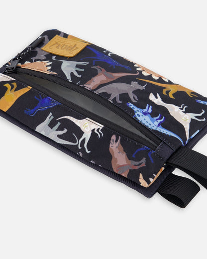 Double Pencil Case Black Dinosaur Print-2