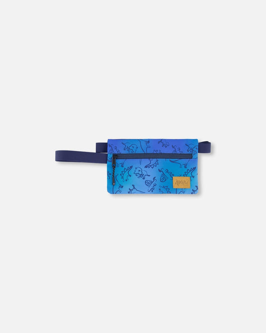 Double Pencil Case Blue Gradient Dinosaur Print-0