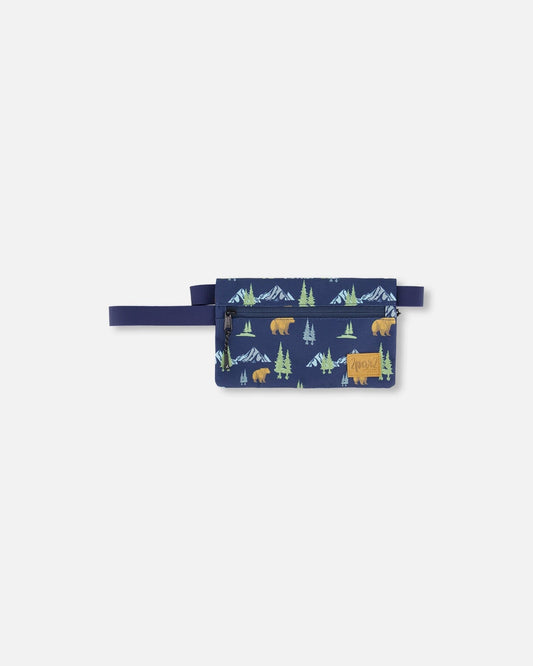 Double Pencil Case Navy Animal Print-0