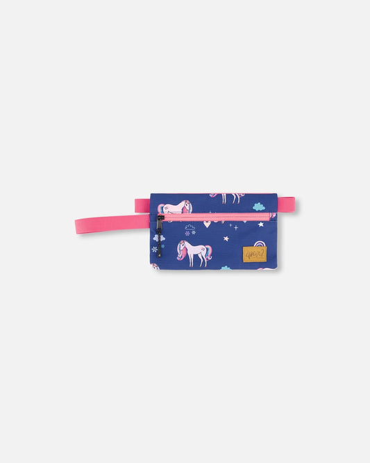 Double Pencil Case Navy Unicorn Print-0