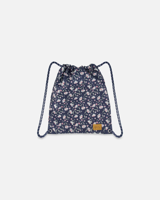 Drawstring Bag Navy Flower Print-0
